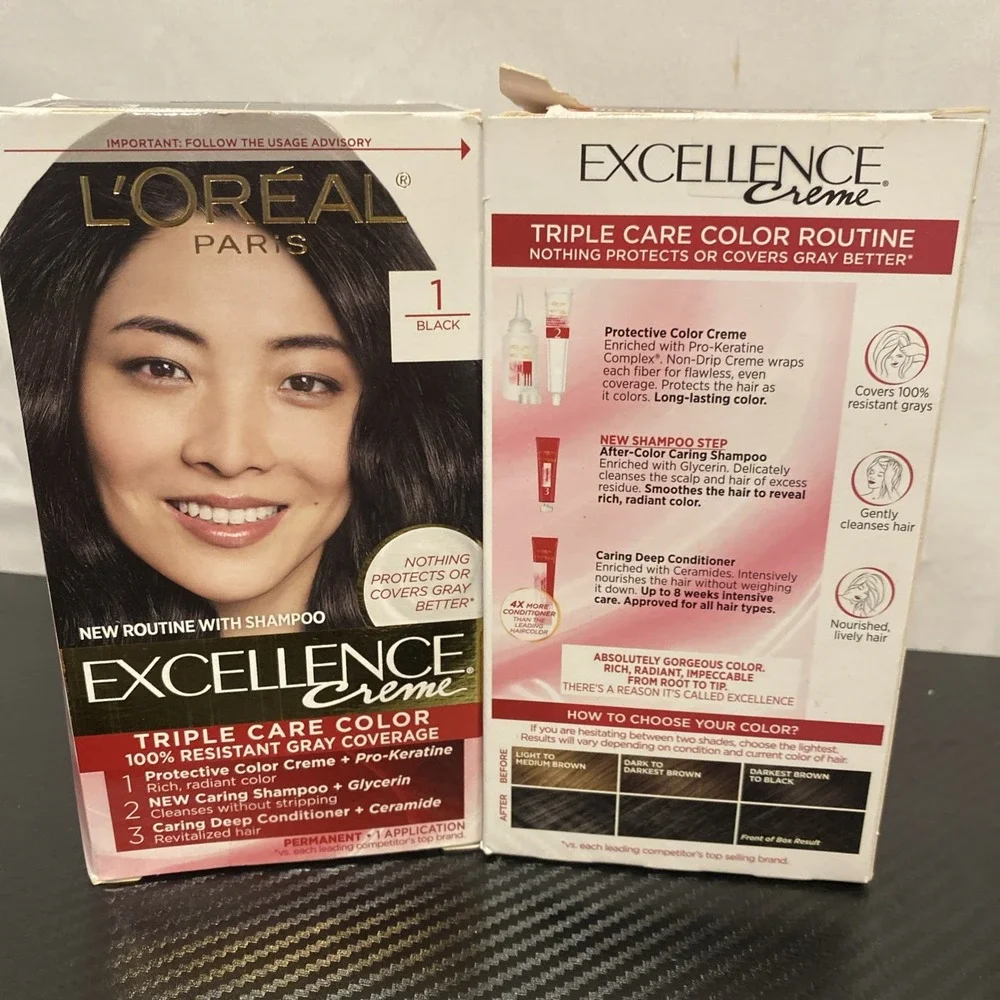 Loreal Paris Excellence Creme‎ Hair Color #1 Black 2 Pack